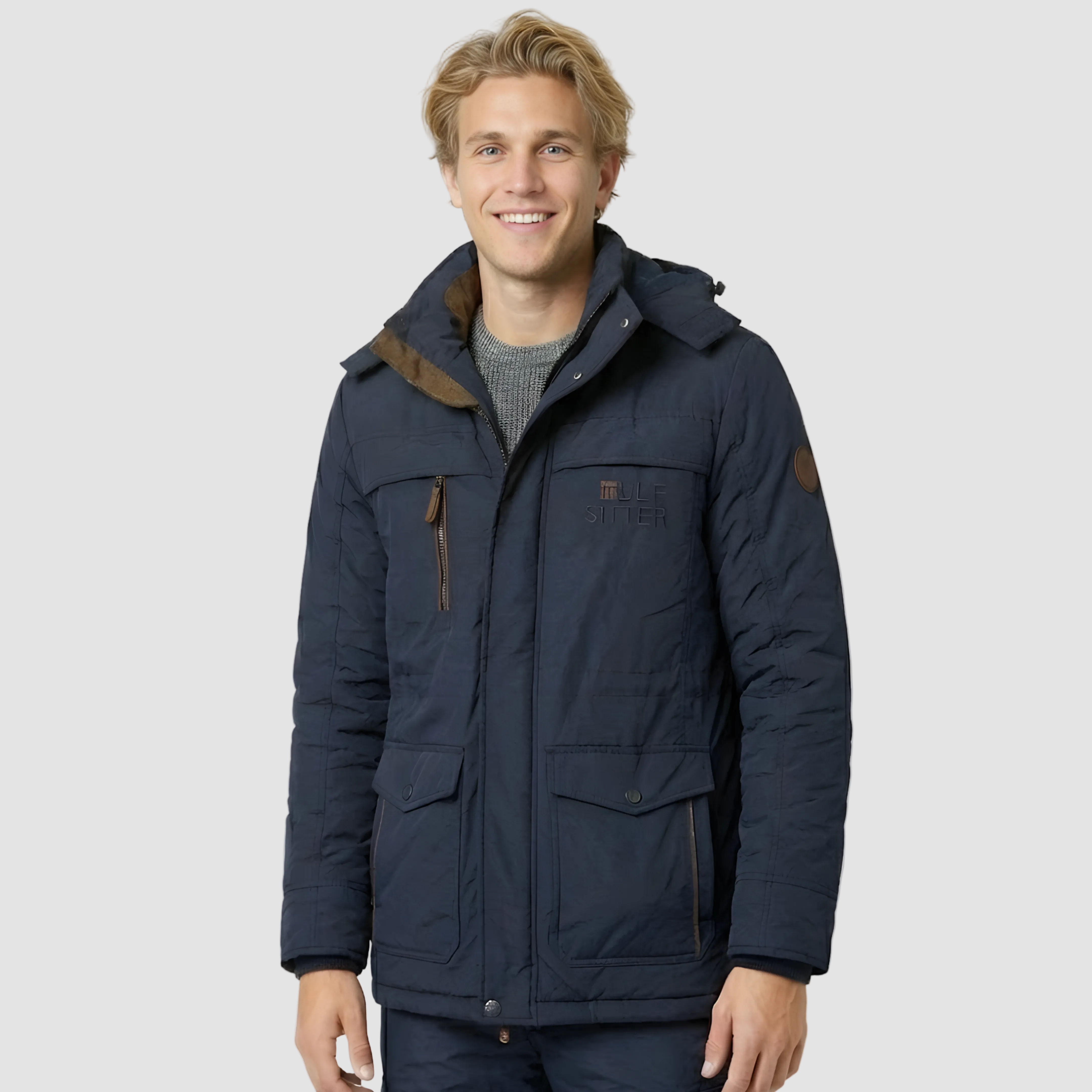 Casaco de inverno masculino grosso, forrado a polar, com capuz