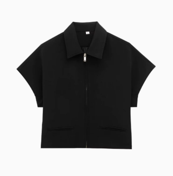 Krátké dámské sako s krátkým zipem, klopami, ležérní a elegantní