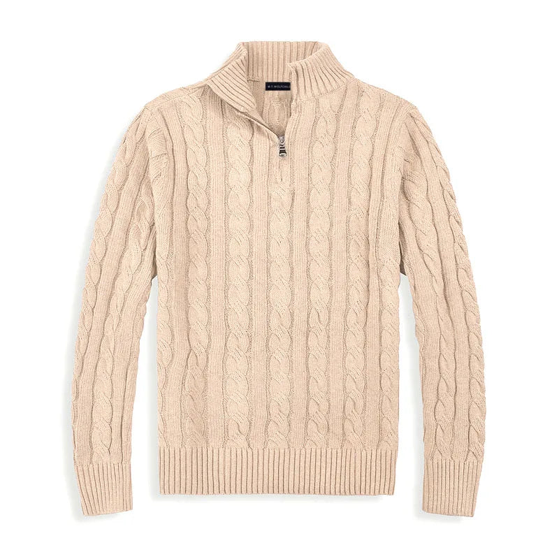Suéter elegante para hombre de punto con media cremallera y cuello alto