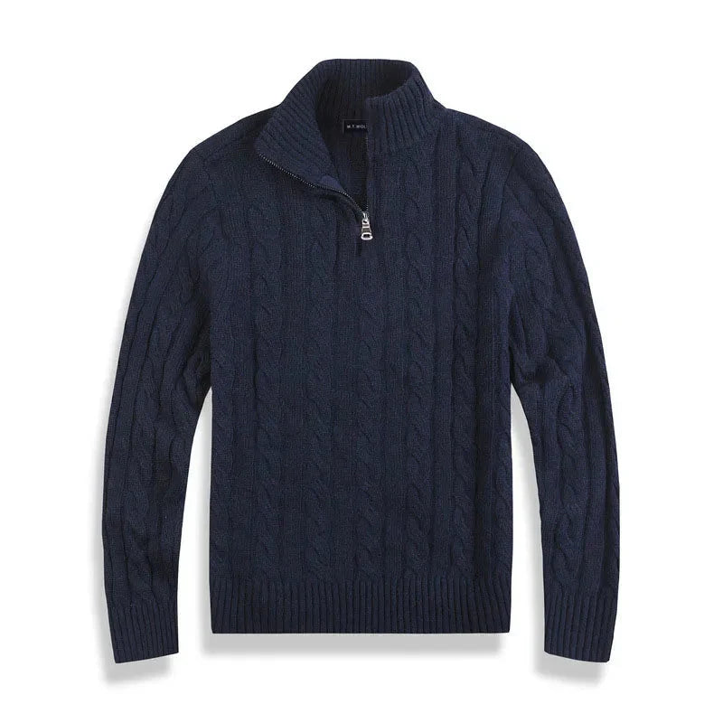Suéter elegante para hombre de punto con media cremallera y cuello alto