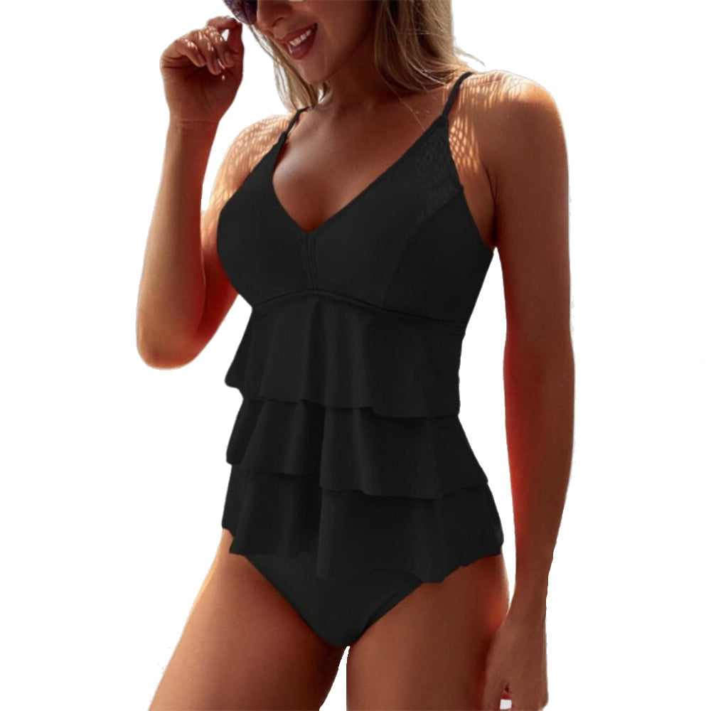 Maillot de bain d'été pour femmes avec décolleté en V et volants flatteurs