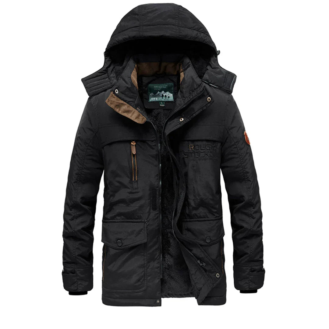 Casaco de inverno masculino grosso, forrado a polar, com capuz