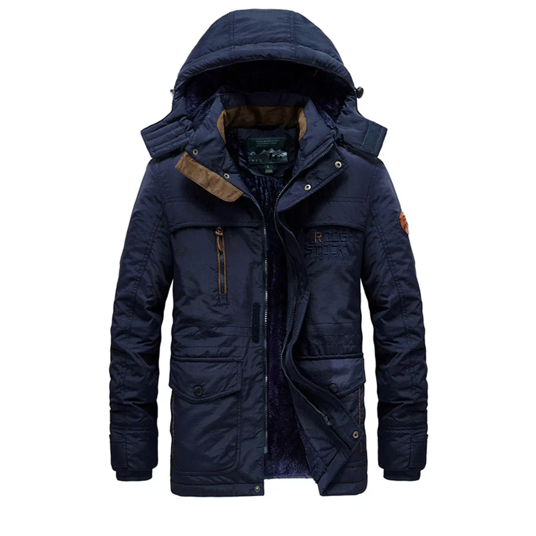 Casaco de inverno masculino grosso, forrado a polar, com capuz