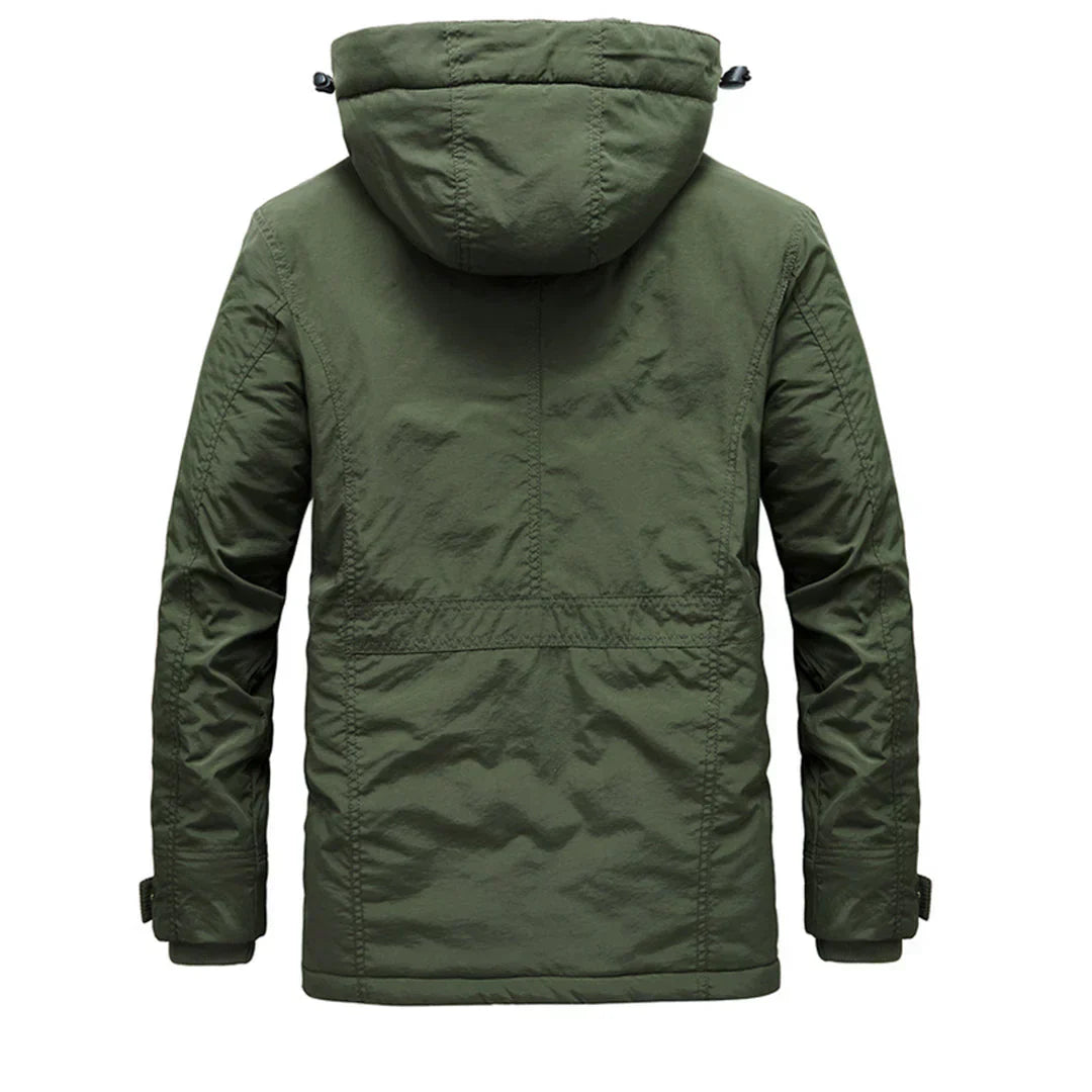 Casaco de inverno masculino grosso, forrado a polar, com capuz