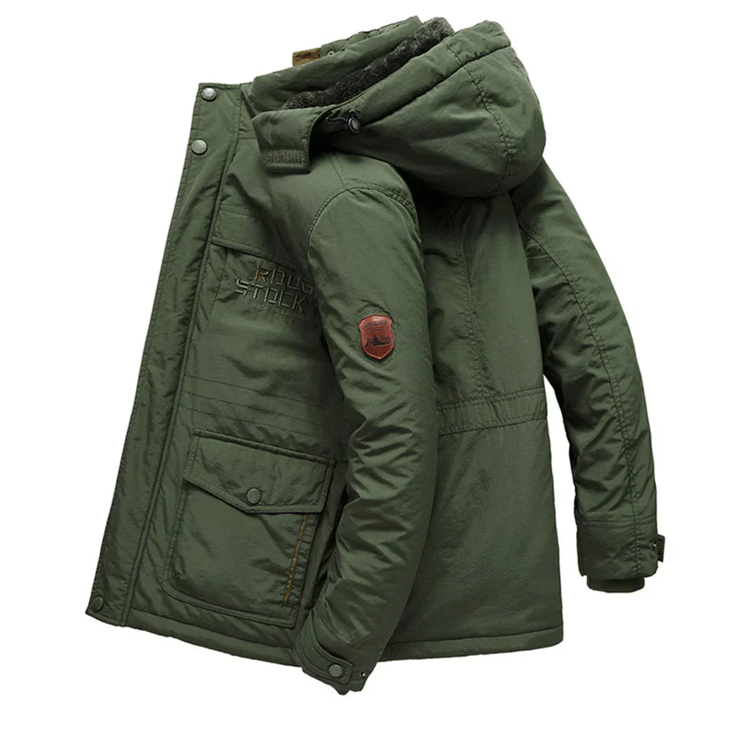 Casaco de inverno masculino grosso, forrado a polar, com capuz
