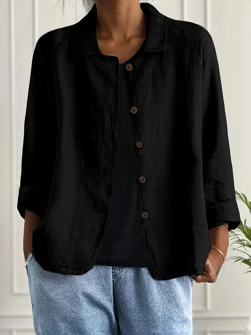 Lightweight Cotton Blouse with Collar and Button Closure for Women