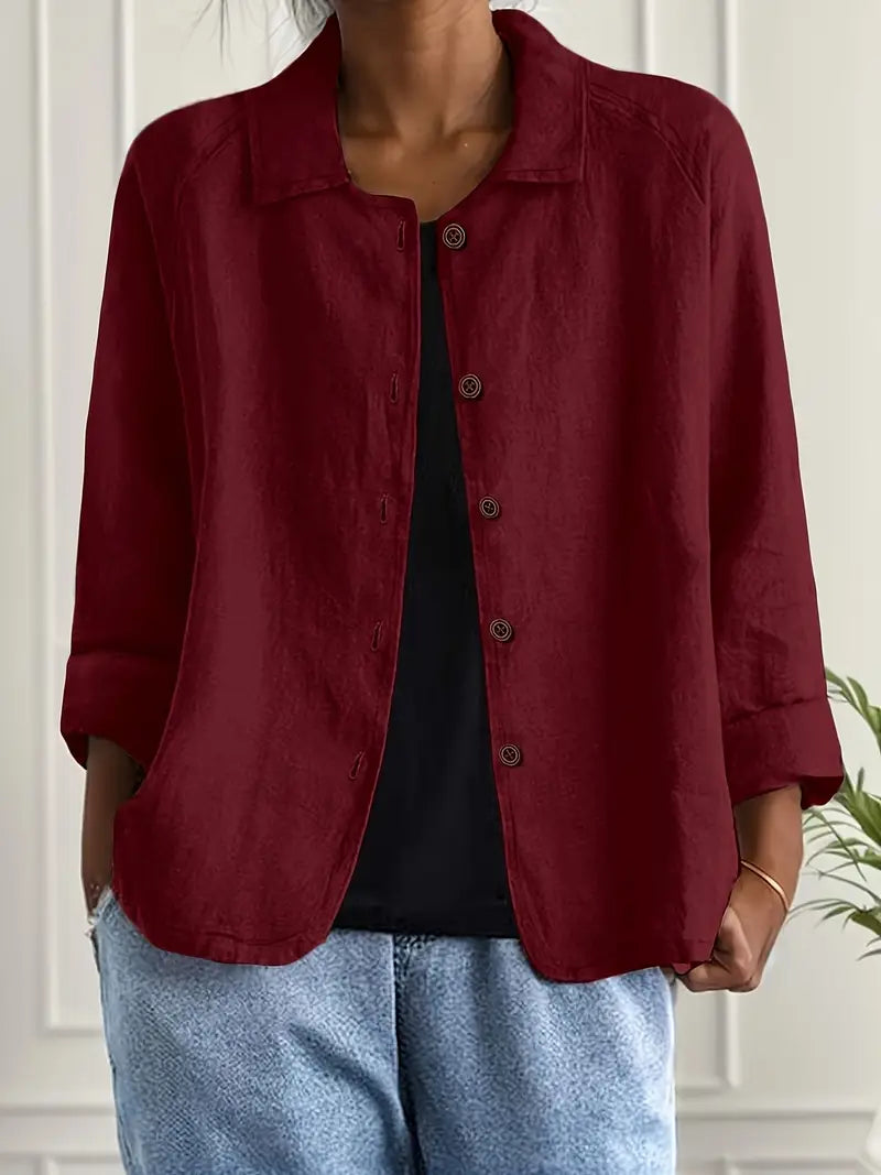 Lightweight Cotton Blouse with Collar and Button Closure for Women