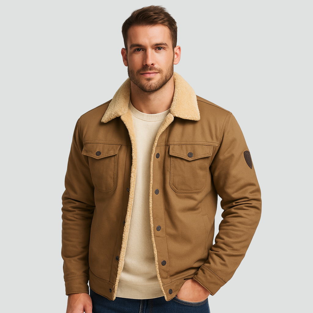 Veste d’hiver pour homme en polaire teddy, doublée, à boutons-pression