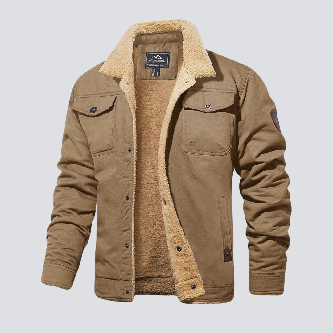 Veste d’hiver pour homme en polaire teddy, doublée, à boutons-pression
