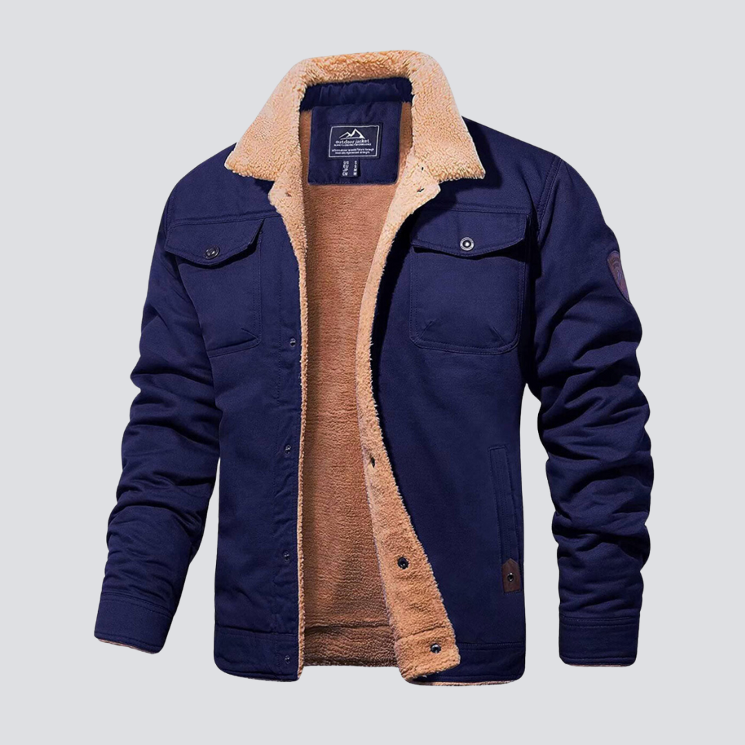 Veste d’hiver pour homme en polaire teddy, doublée, à boutons-pression