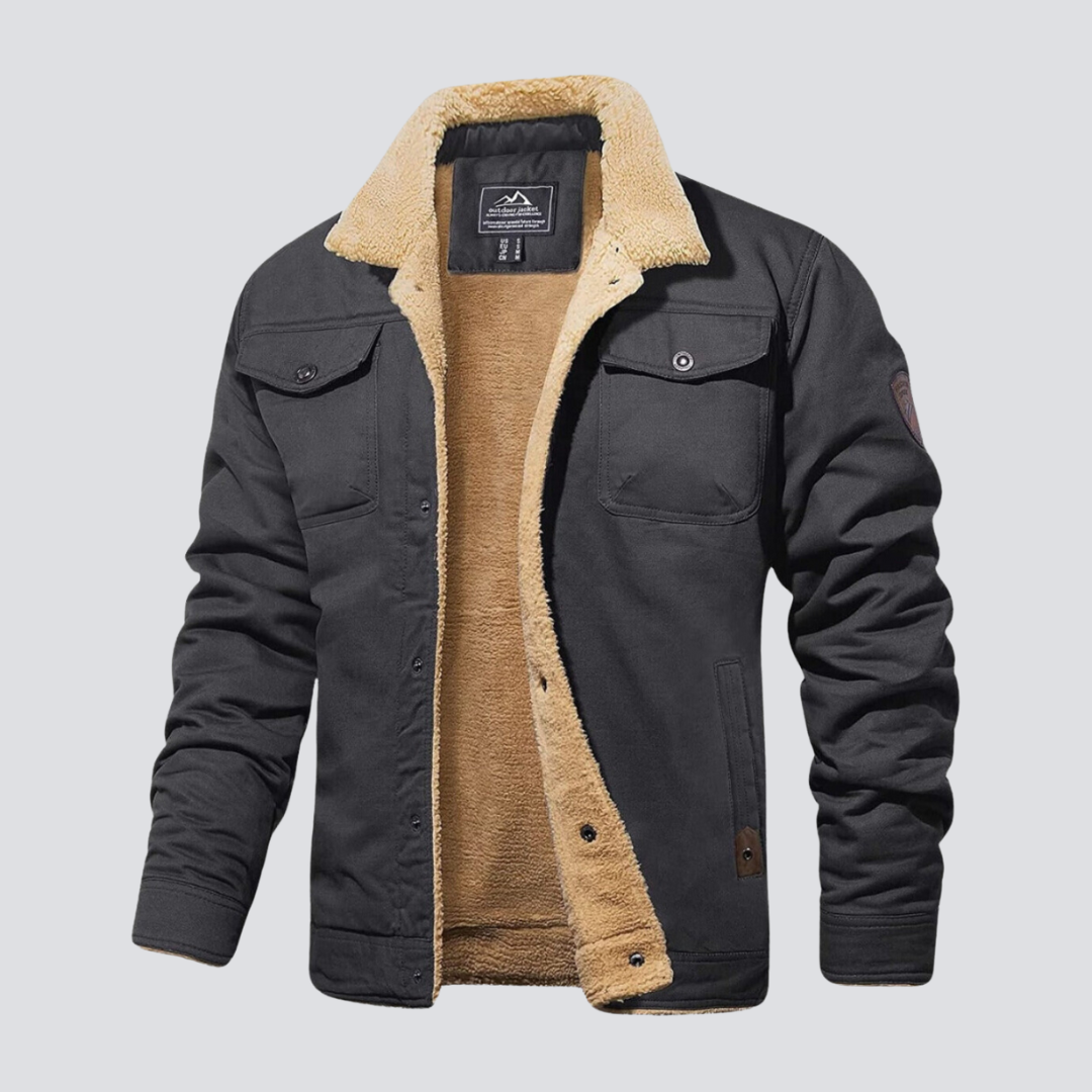 Veste d’hiver pour homme en polaire teddy, doublée, à boutons-pression