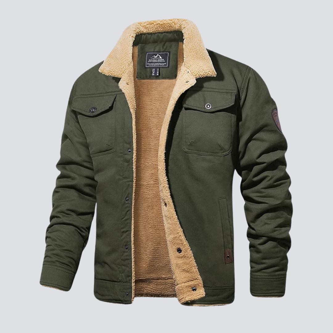 Veste d’hiver pour homme en polaire teddy, doublée, à boutons-pression
