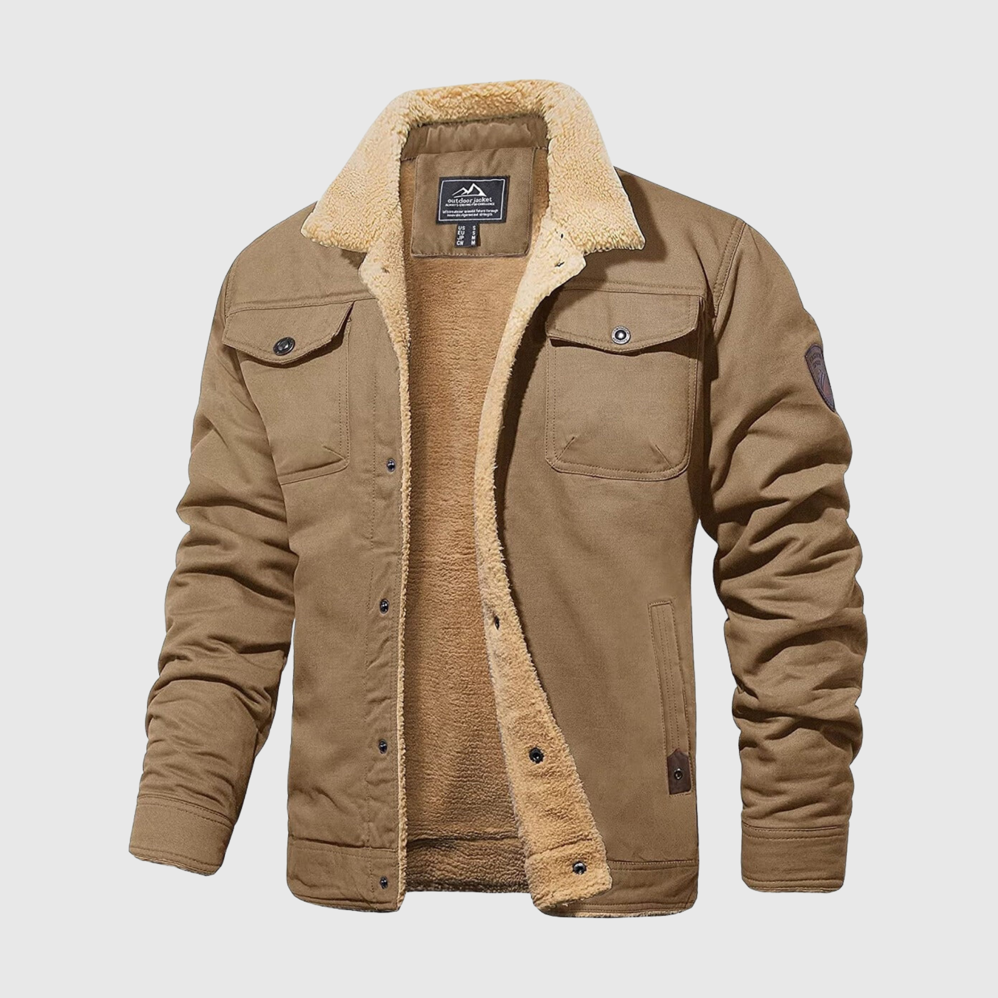 Casaco de lã Sherpa para homem, forrado, com botões de pressão e bolsos no peito