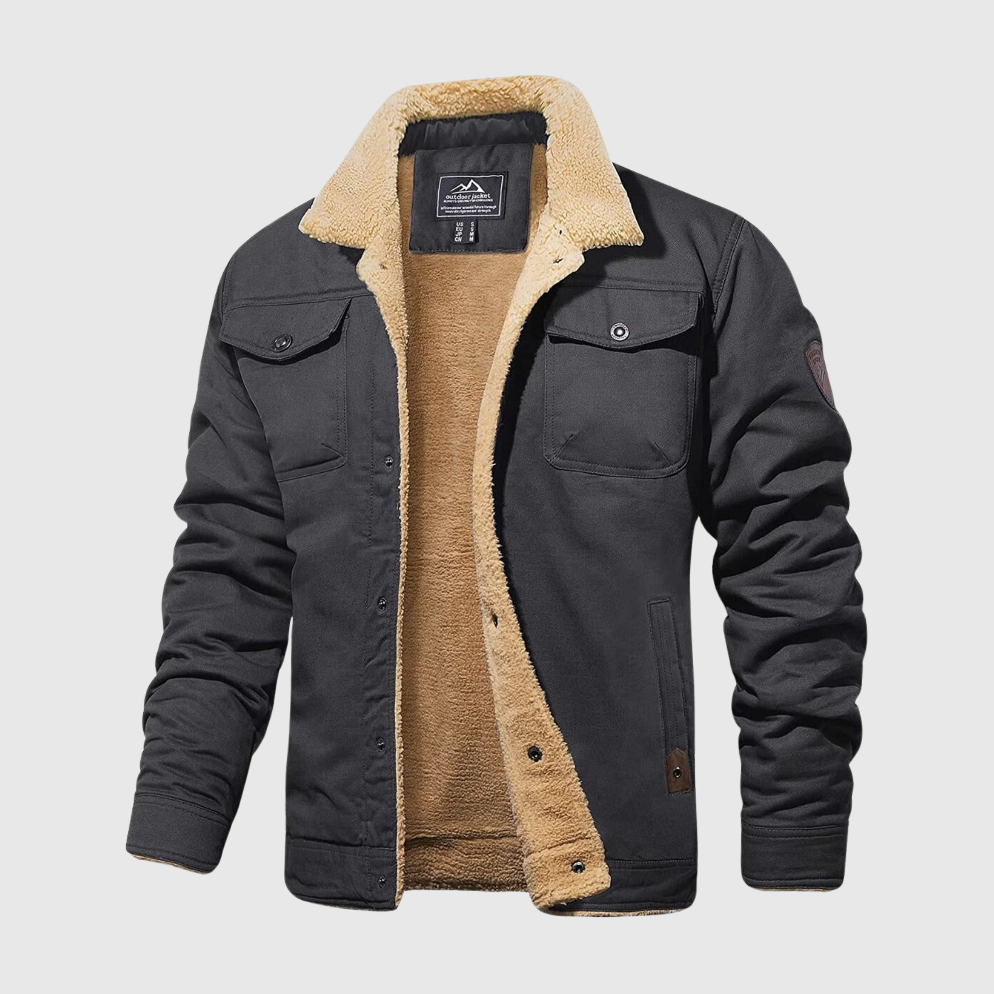 Casaco de lã Sherpa para homem, forrado, com botões de pressão e bolsos no peito
