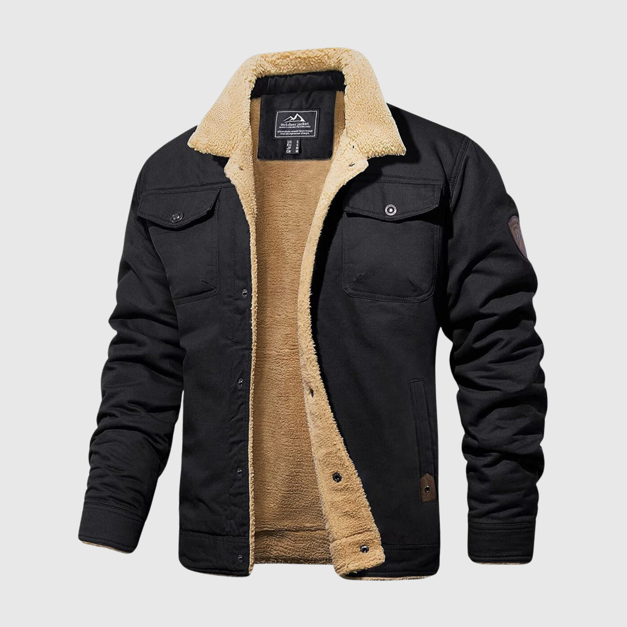 Casaco de lã Sherpa para homem, forrado, com botões de pressão e bolsos no peito