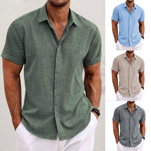 Chemise en lin pour homme à manches courtes et coupe aérée