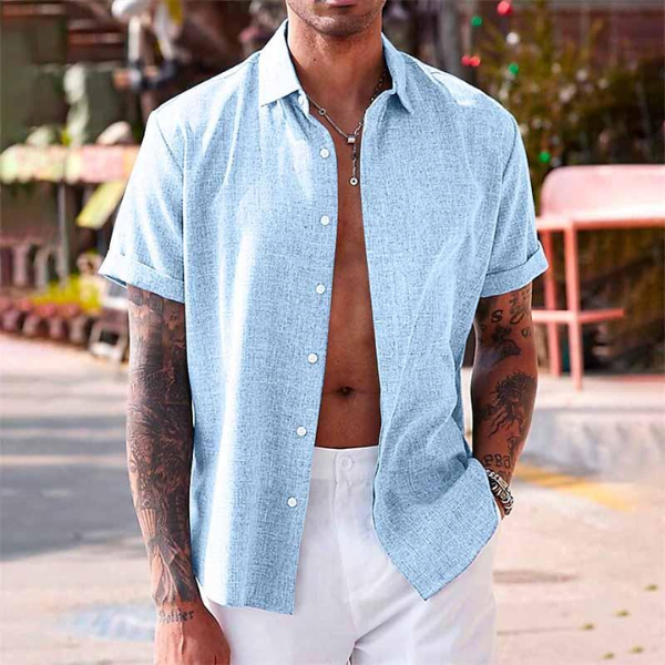 Chemise en lin pour homme à manches courtes et coupe aérée