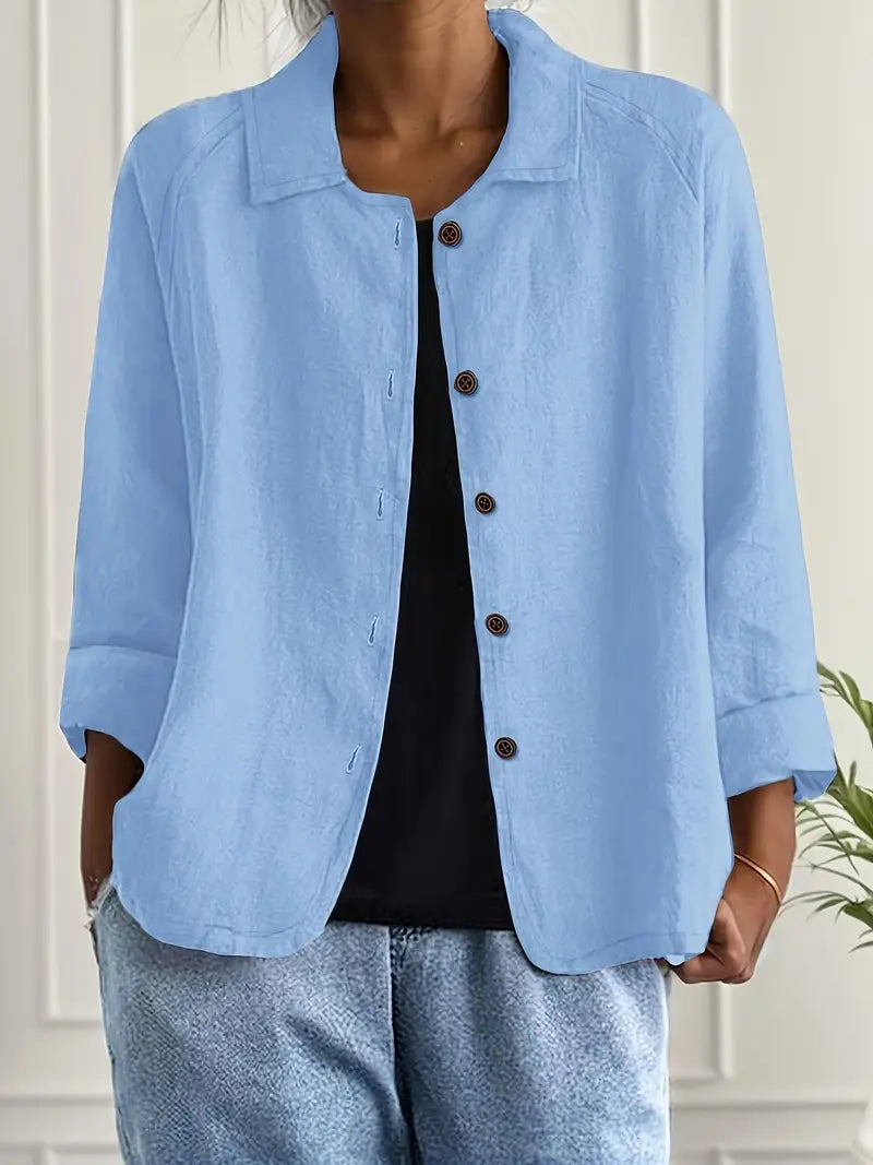 Lightweight Cotton Blouse with Collar and Button Closure for Women