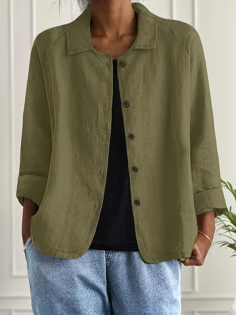 Lightweight Cotton Blouse with Collar and Button Closure for Women