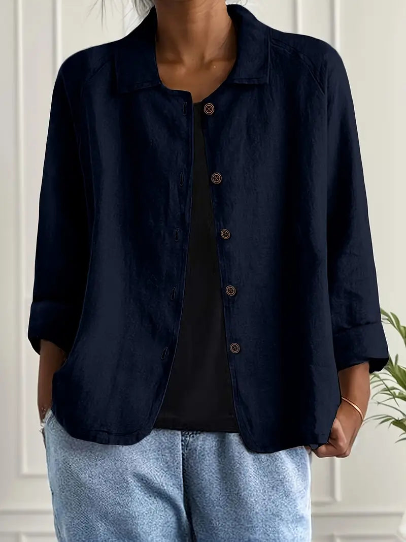 Lightweight Cotton Blouse with Collar and Button Closure for Women