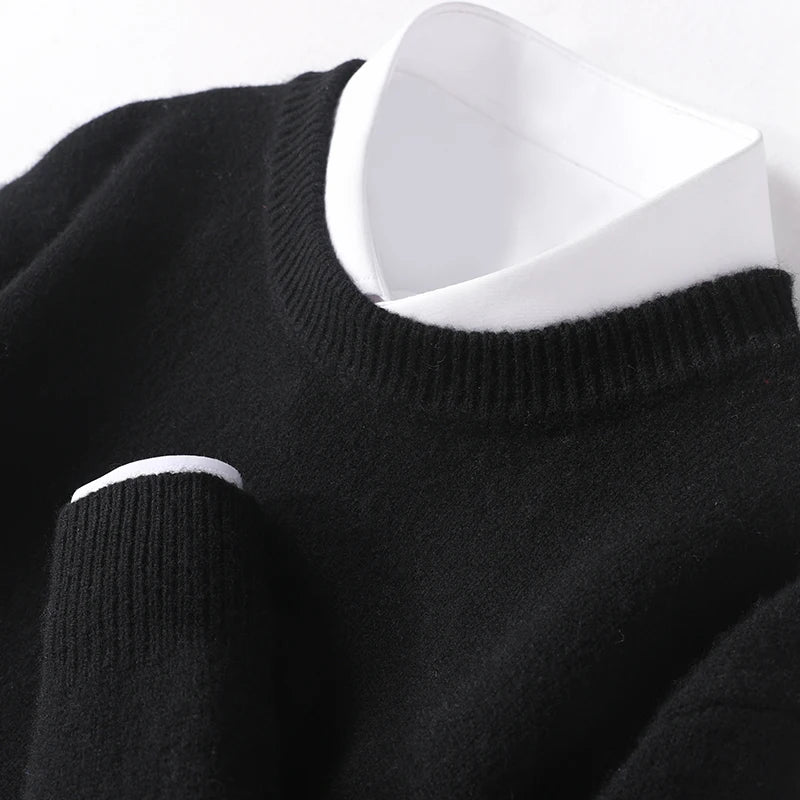 Warme Merino Wollen Crewneck Sweater voor Heren