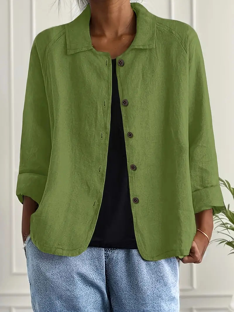 Lightweight Cotton Blouse with Collar and Button Closure for Women