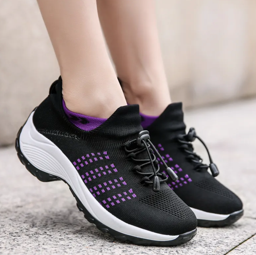 Dames Comfort Sneakers Met Elastische Veters En Antislip Zool