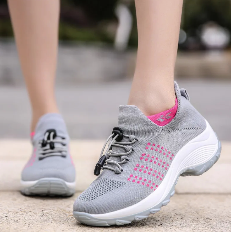 Dames Comfort Sneakers Met Elastische Veters En Antislip Zool