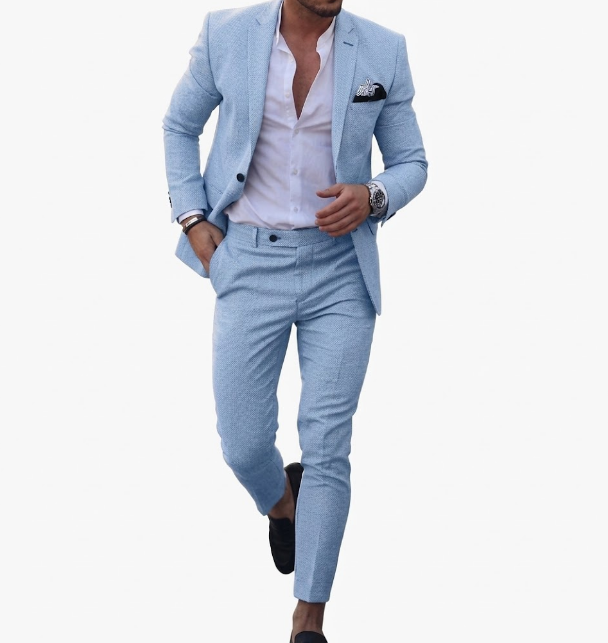 Slim Fit Blazer og Bukser Sæt Herre Sommer