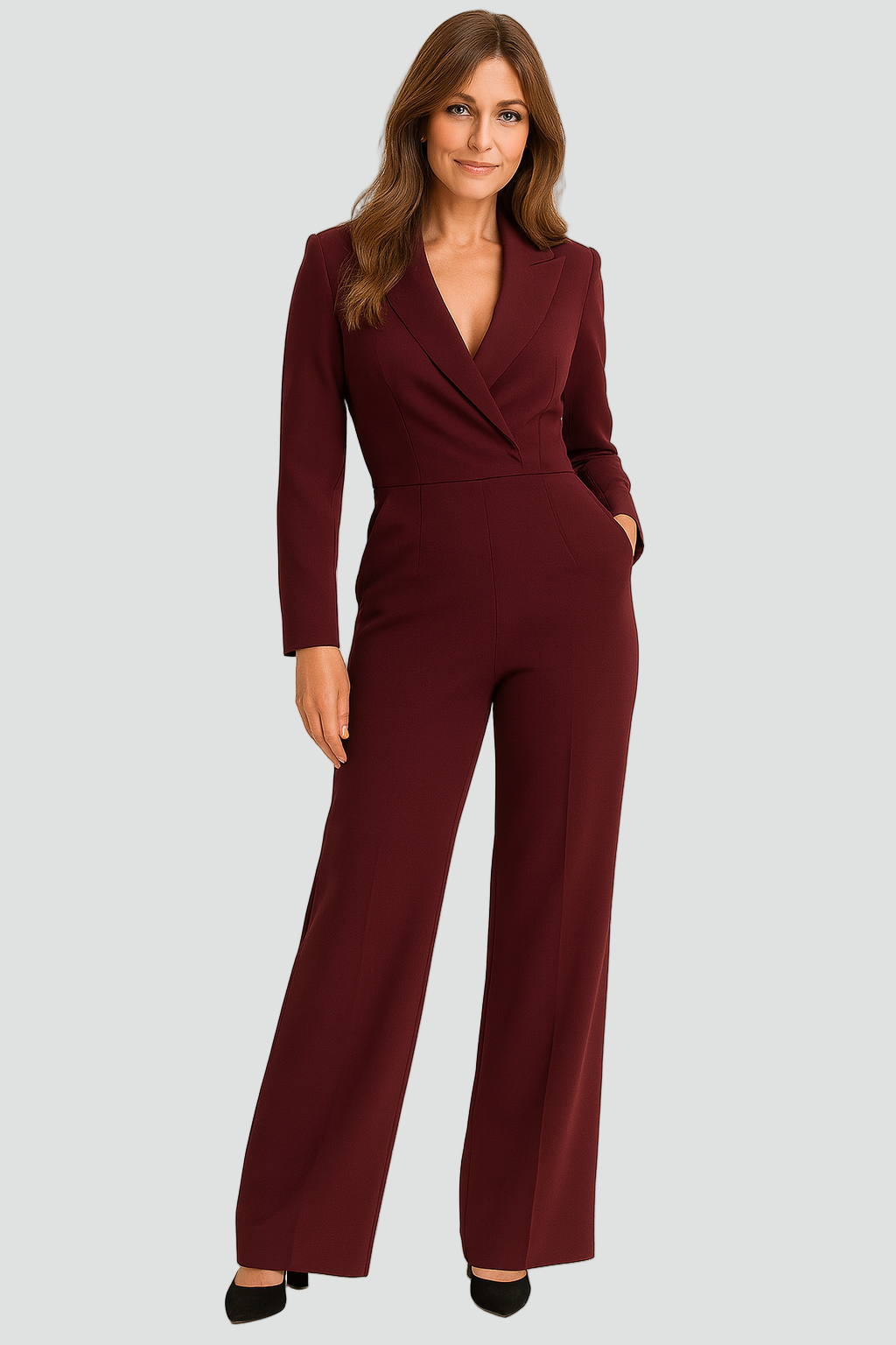 Elegante jumpsuit lungo da donna con colletto a revers