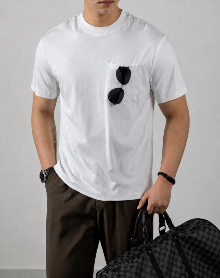 T-Shirt Homme Coupe Relaxée Poitrine Brodée Décontracté