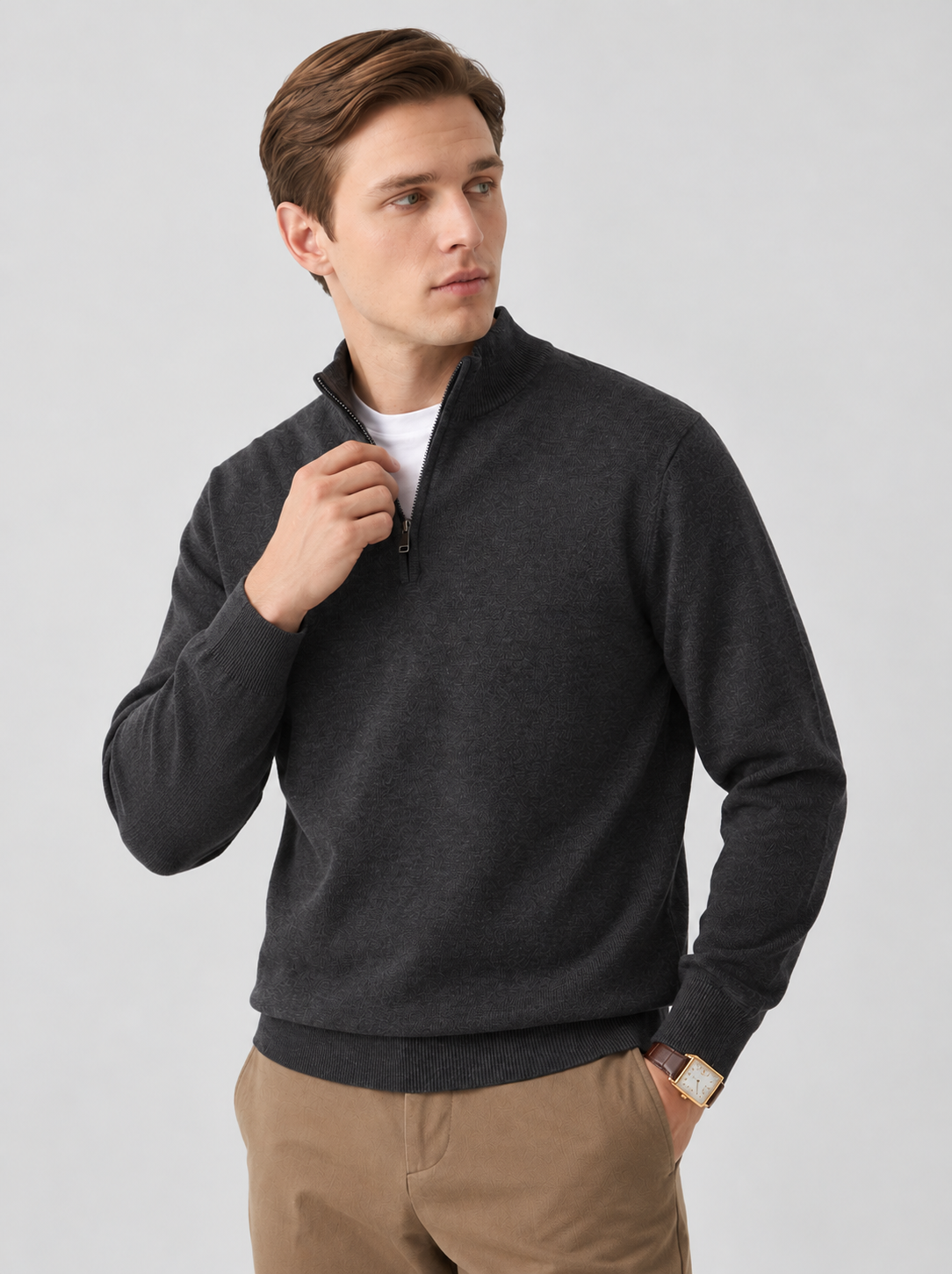Half-Zip Sweater Men Round Neck Casual Layering