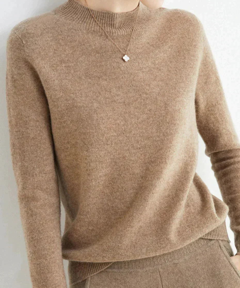 Edler Kaschmirpullover für Damen mit Stehkragen und Rippbündchen