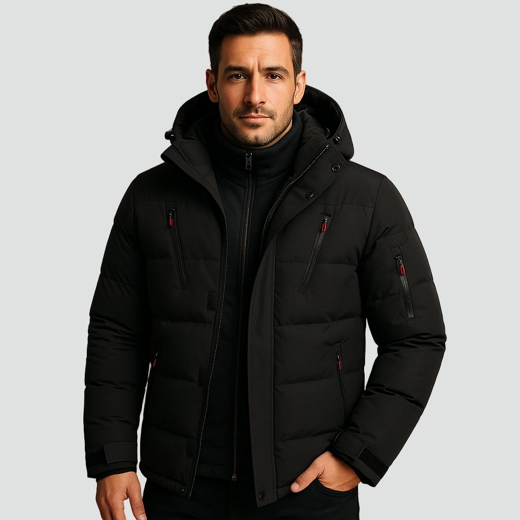 Padded Puffer Jacket for Men with Hood, Water-Repellent