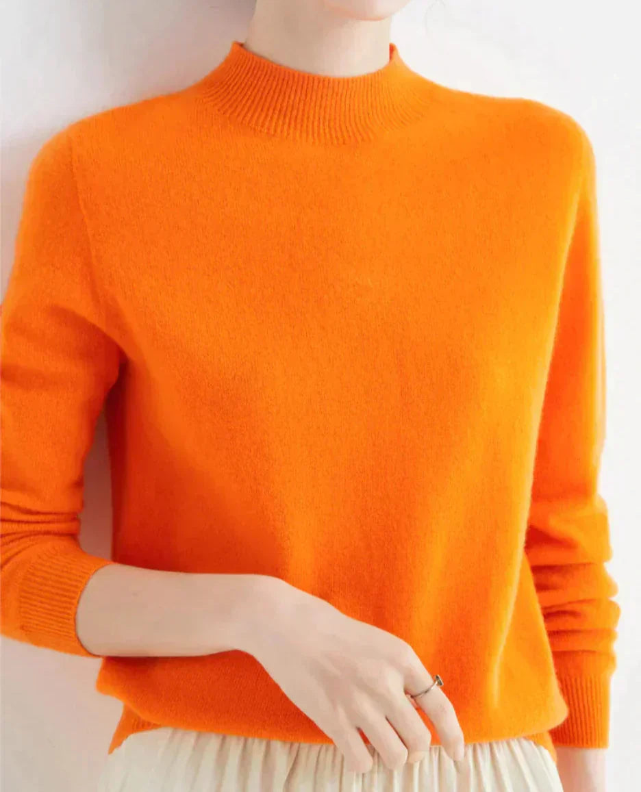 Edler Kaschmirpullover für Damen mit Stehkragen und Rippbündchen