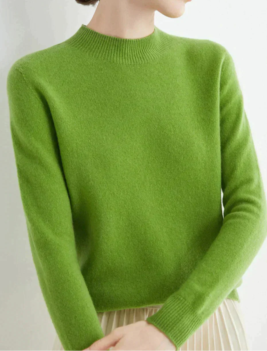 Edler Kaschmirpullover für Damen mit Stehkragen und Rippbündchen