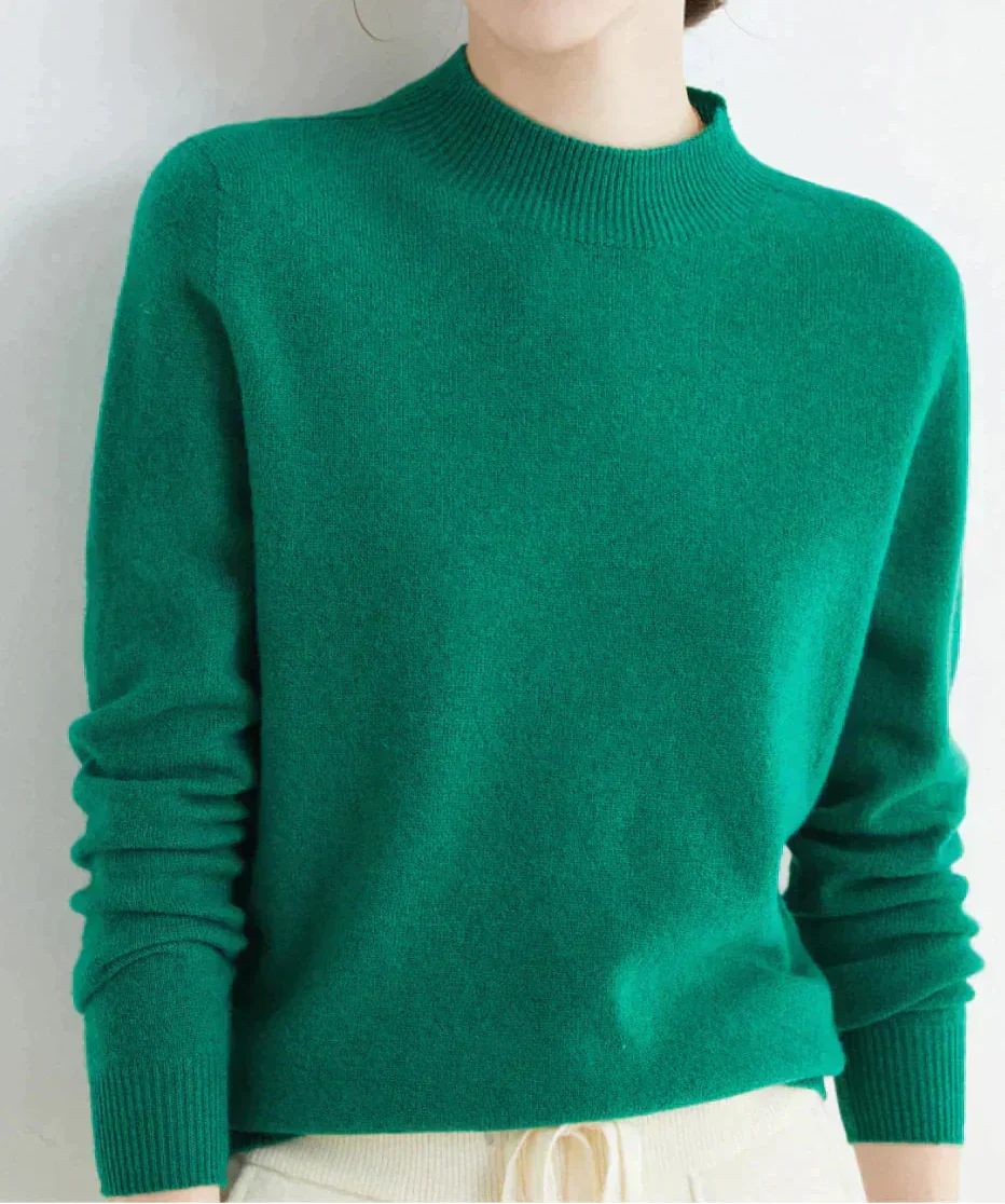 Edler Kaschmirpullover für Damen mit Stehkragen und Rippbündchen