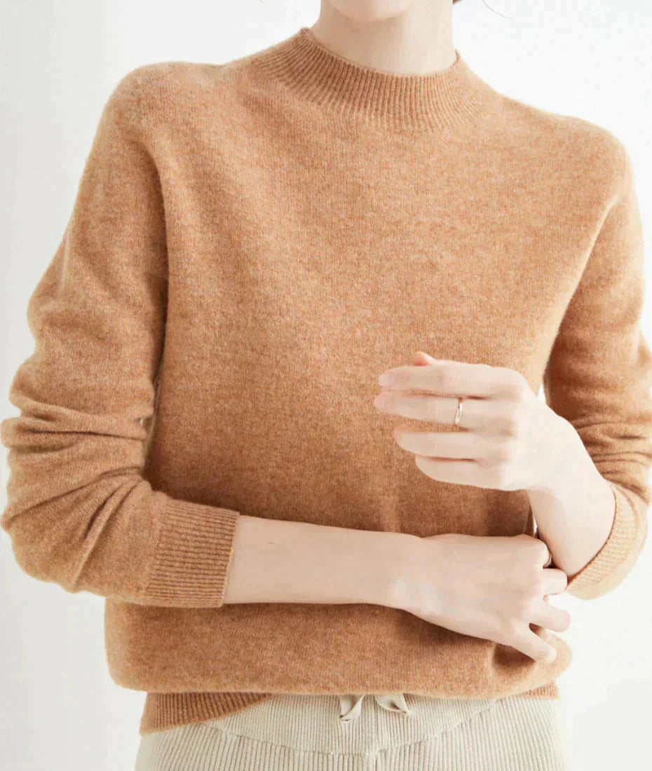 Edler Kaschmirpullover für Damen mit Stehkragen und Rippbündchen