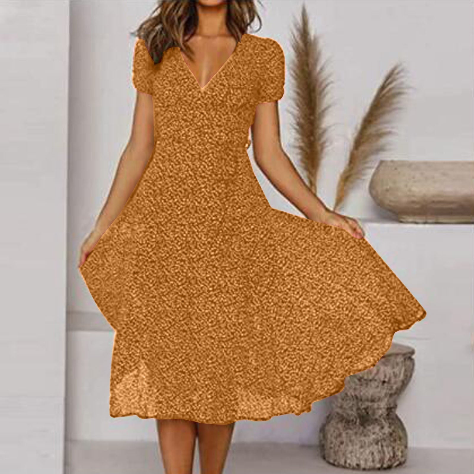 Vestido en línea A para mujer, escote en V, suelto, casual