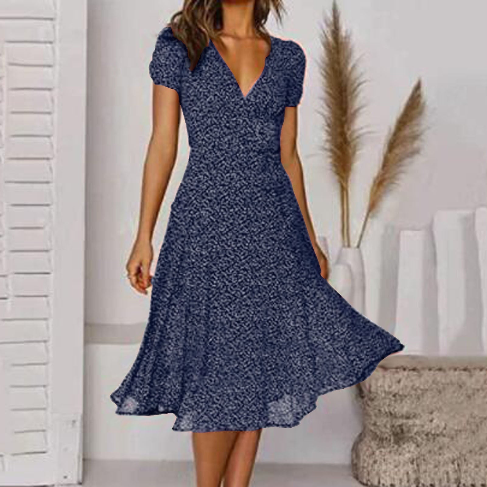 Vestido en línea A para mujer, escote en V, suelto, casual