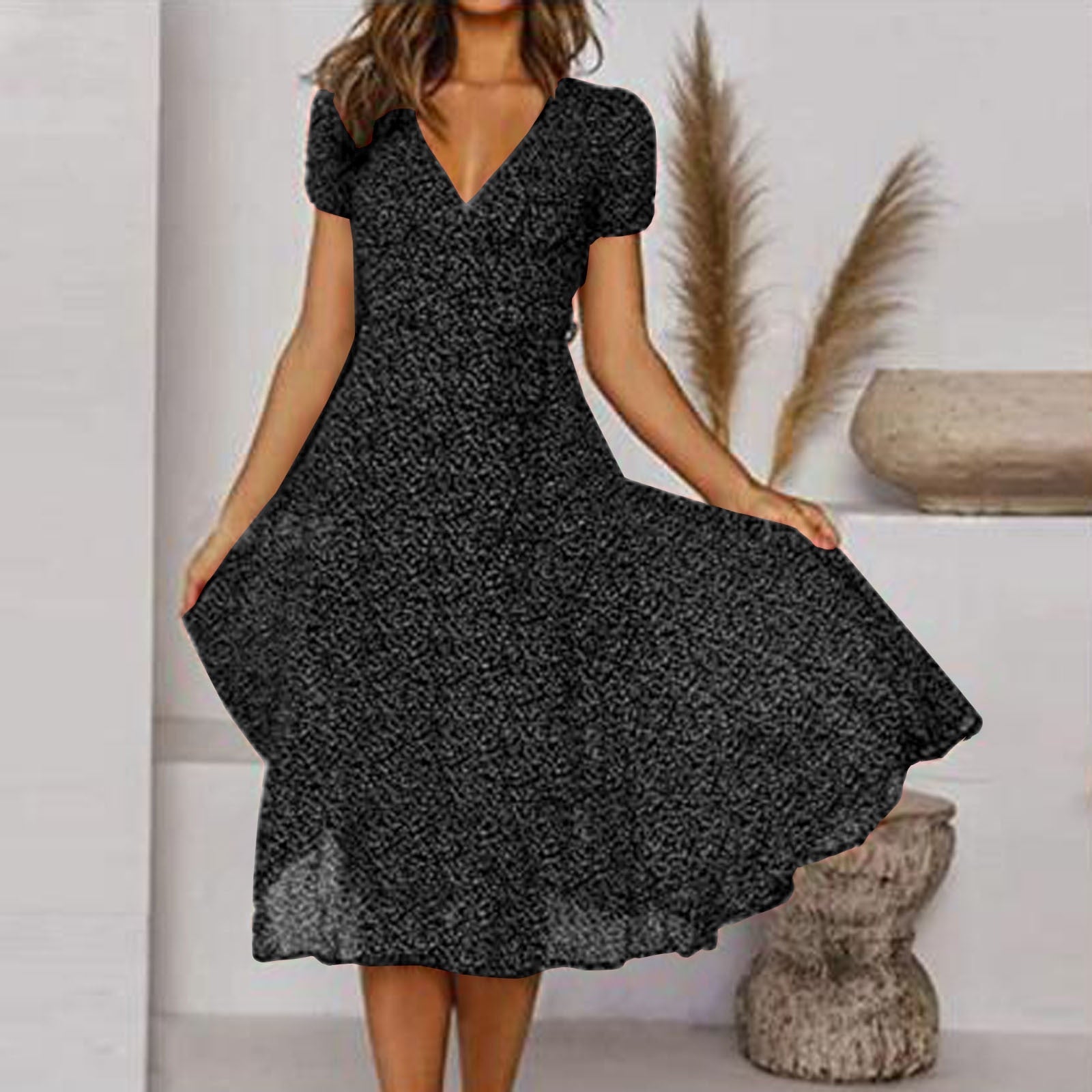 Vestido en línea A para mujer, escote en V, suelto, casual