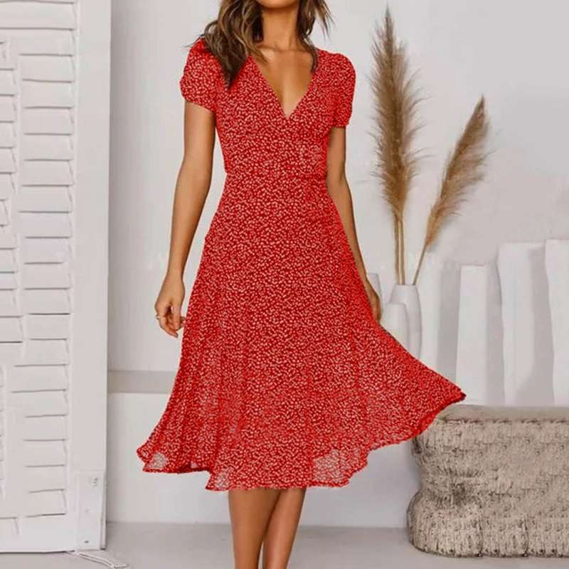 Vestido en línea A para mujer, escote en V, suelto, casual