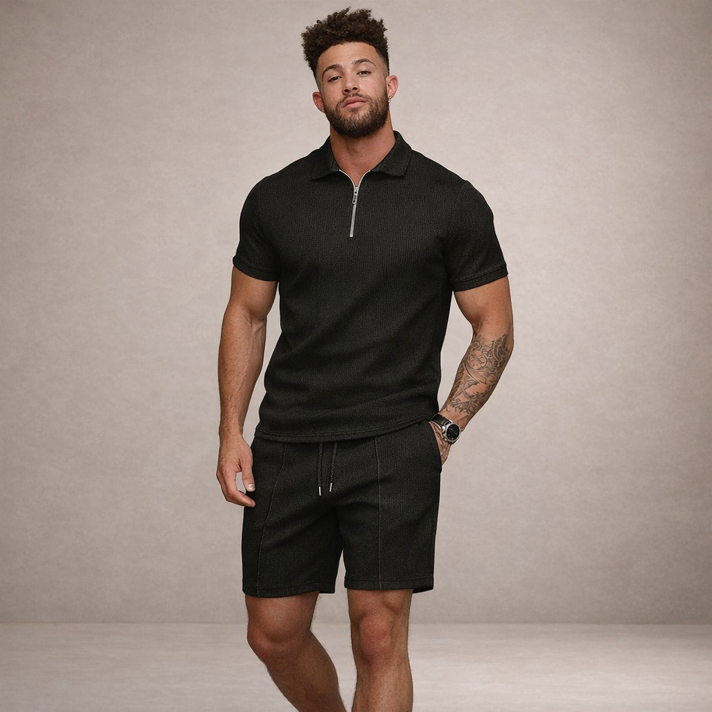 Conjunto de polo y shorts para hombre corte slim transpirable manga corta