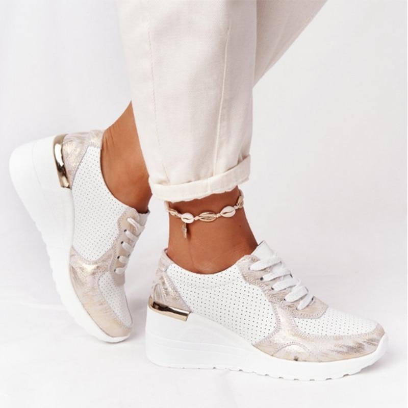 Dames Sleehak Sneakers Met Platform Zool En Veters