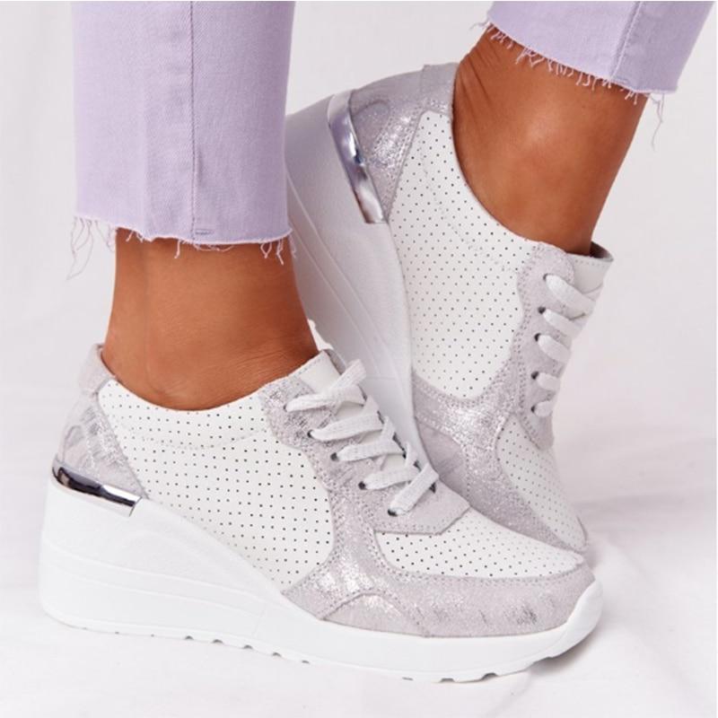 Dames Sleehak Sneakers Met Platform Zool En Veters