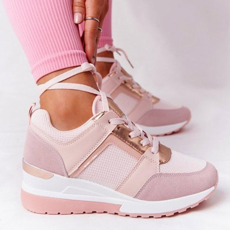 Dames Sleehak Sneakers Met Platform Zool En Veters