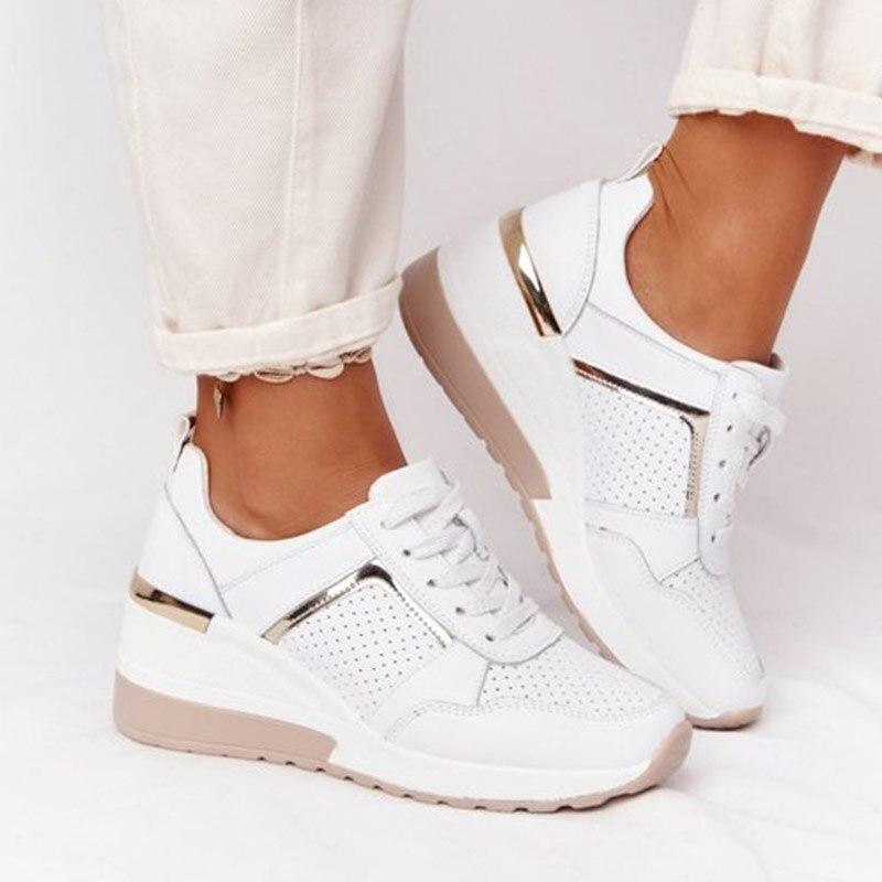 Dames Sleehak Sneakers Met Platform Zool En Veters