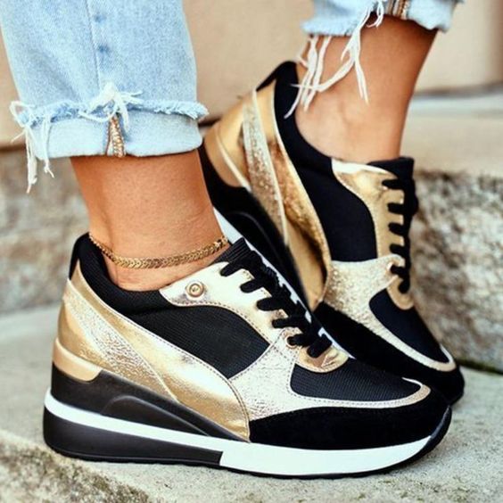 Dames Sleehak Sneakers Met Platform Zool En Veters