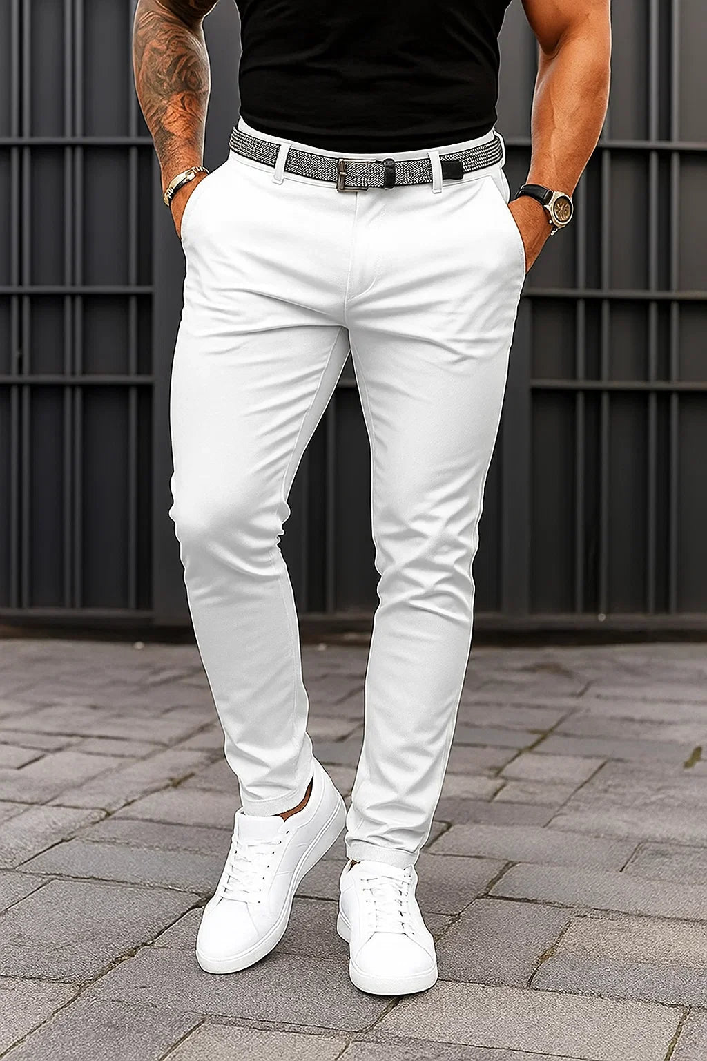 Heren stretch-chinobukser med slim fit og lommer