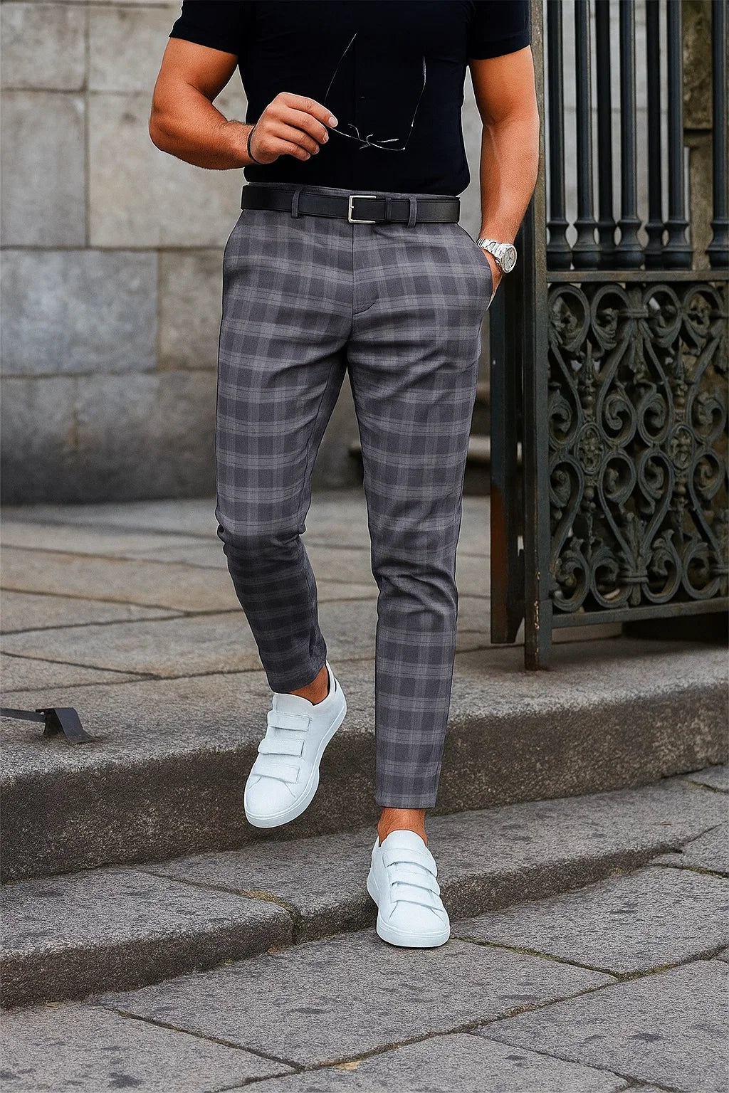 Herren-Karohose mit Slim Fit und Stretch